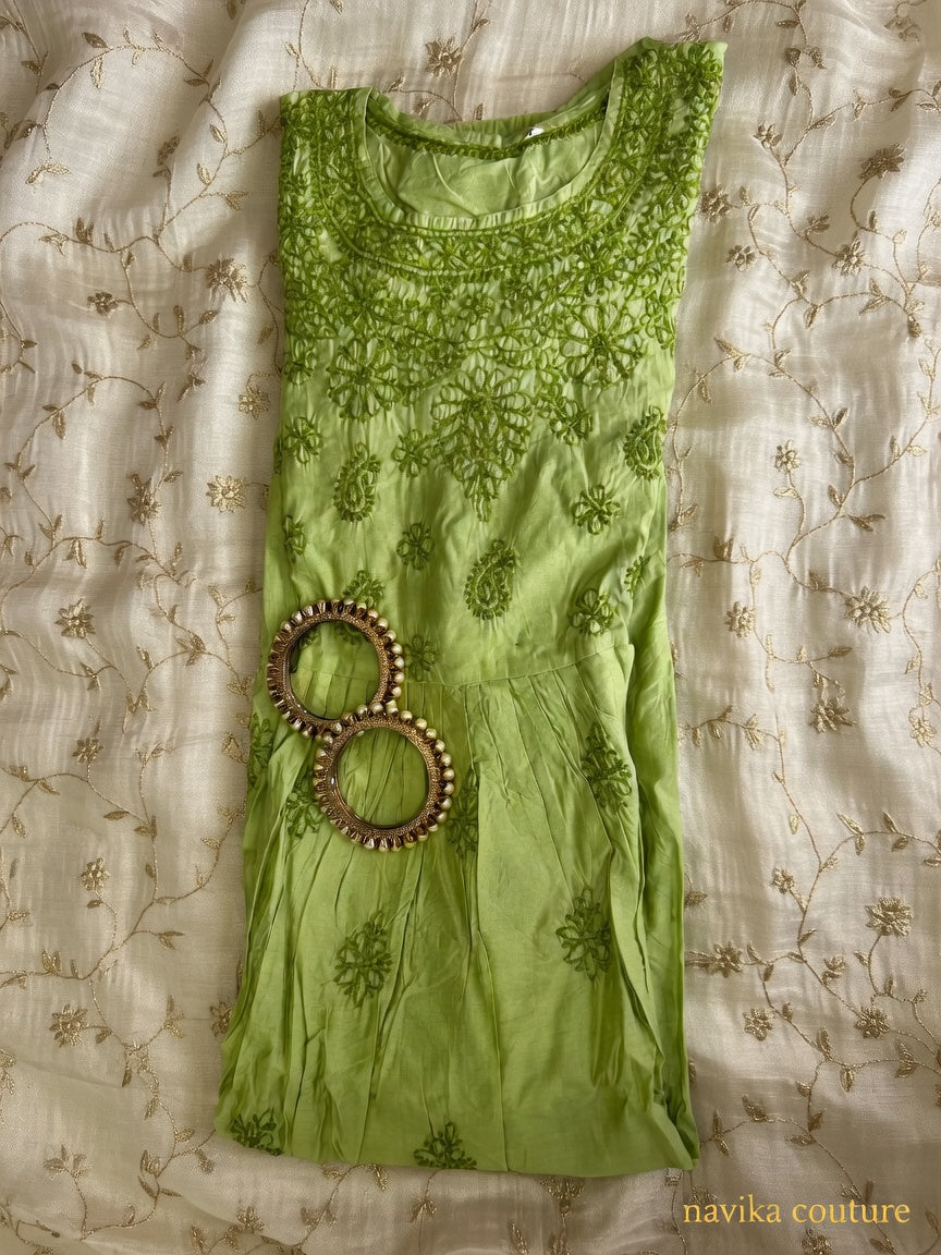 A-line Chikankari embroided Kurti in Chanderi silk fabric