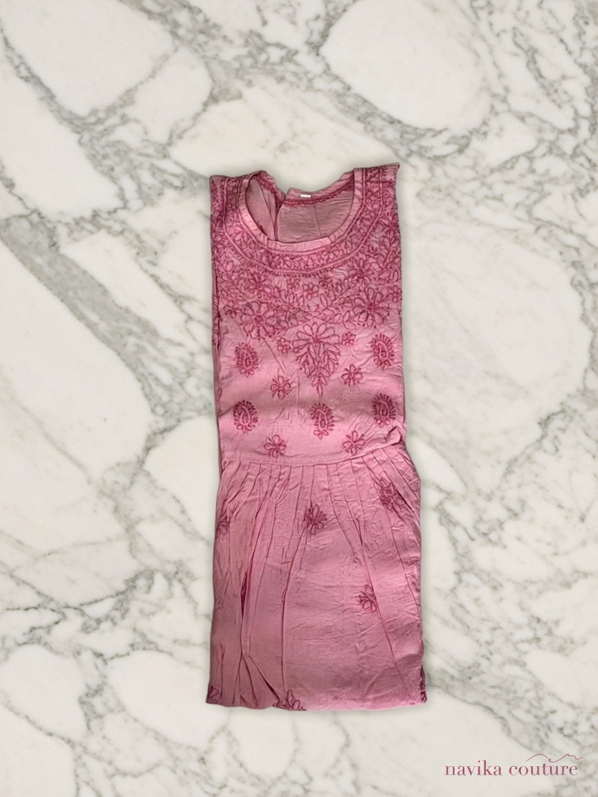 A-Line Chikankari Embroidered Kurti in Chanderi Silk Fabric