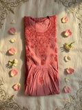 A- line chikaknkari embroidery kurti in chanderi silk fabric