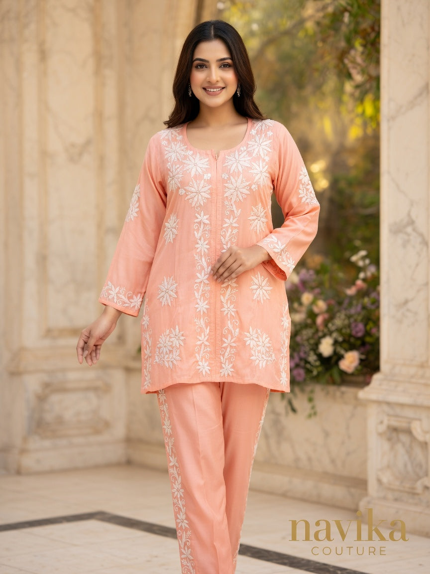 Chikankari Embroidered Modal Cotton Co-ord Set