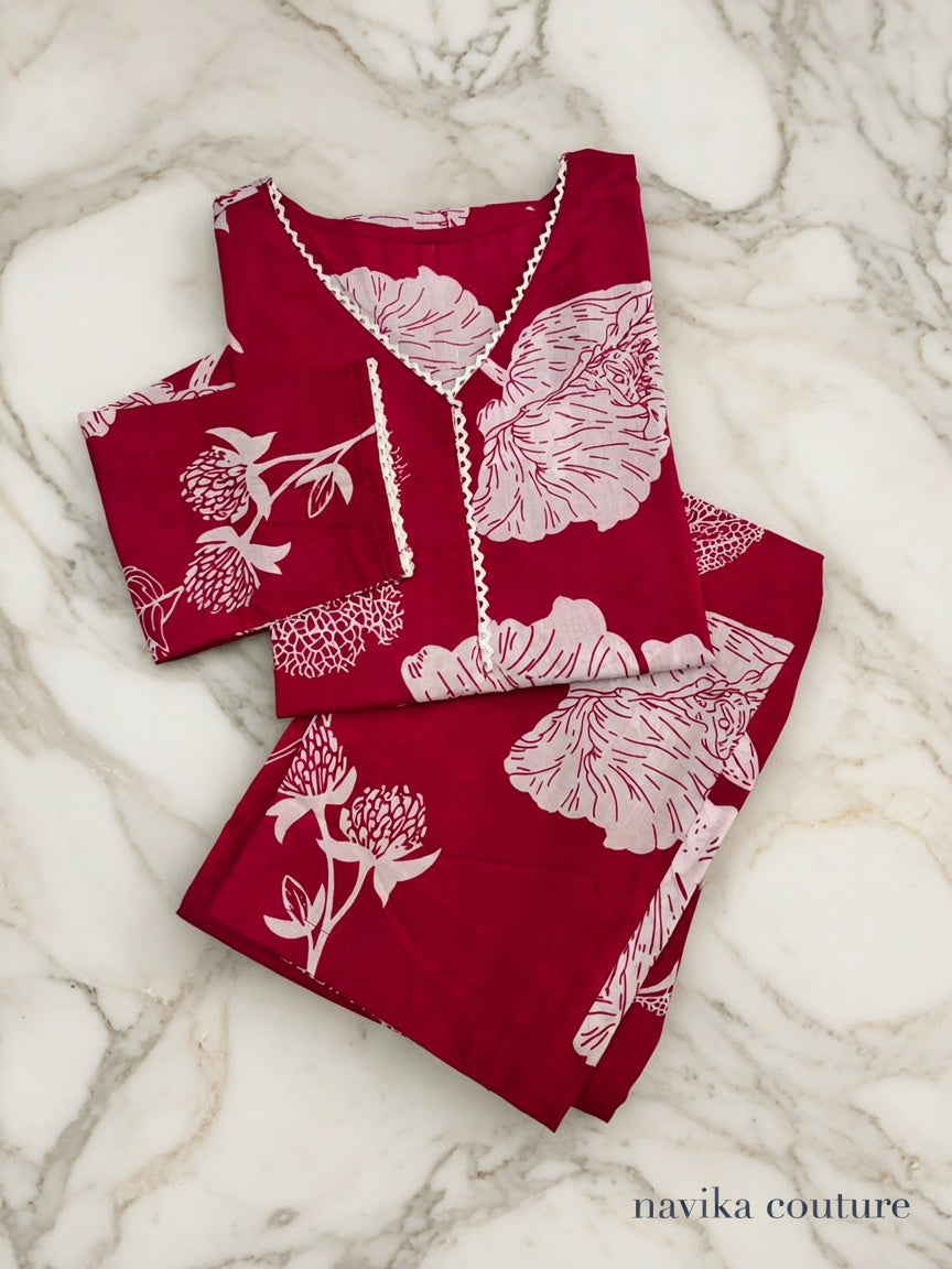 Magenta floral cotton Co-ord