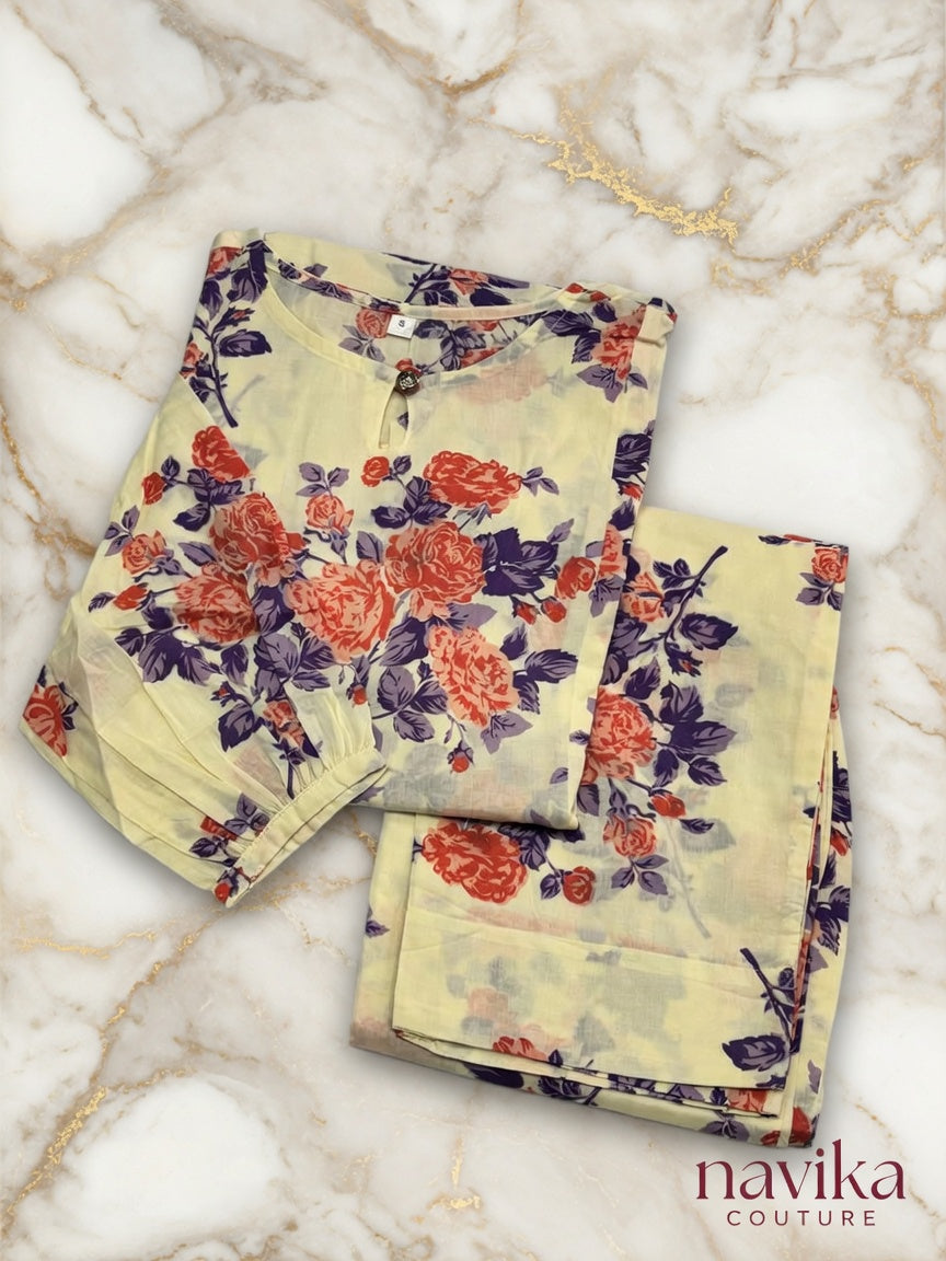 Beige floral cotton Co-ord