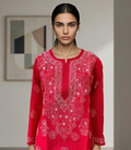 Pure Cotton Lucknowi Chikankari Kurti – Red, Size M