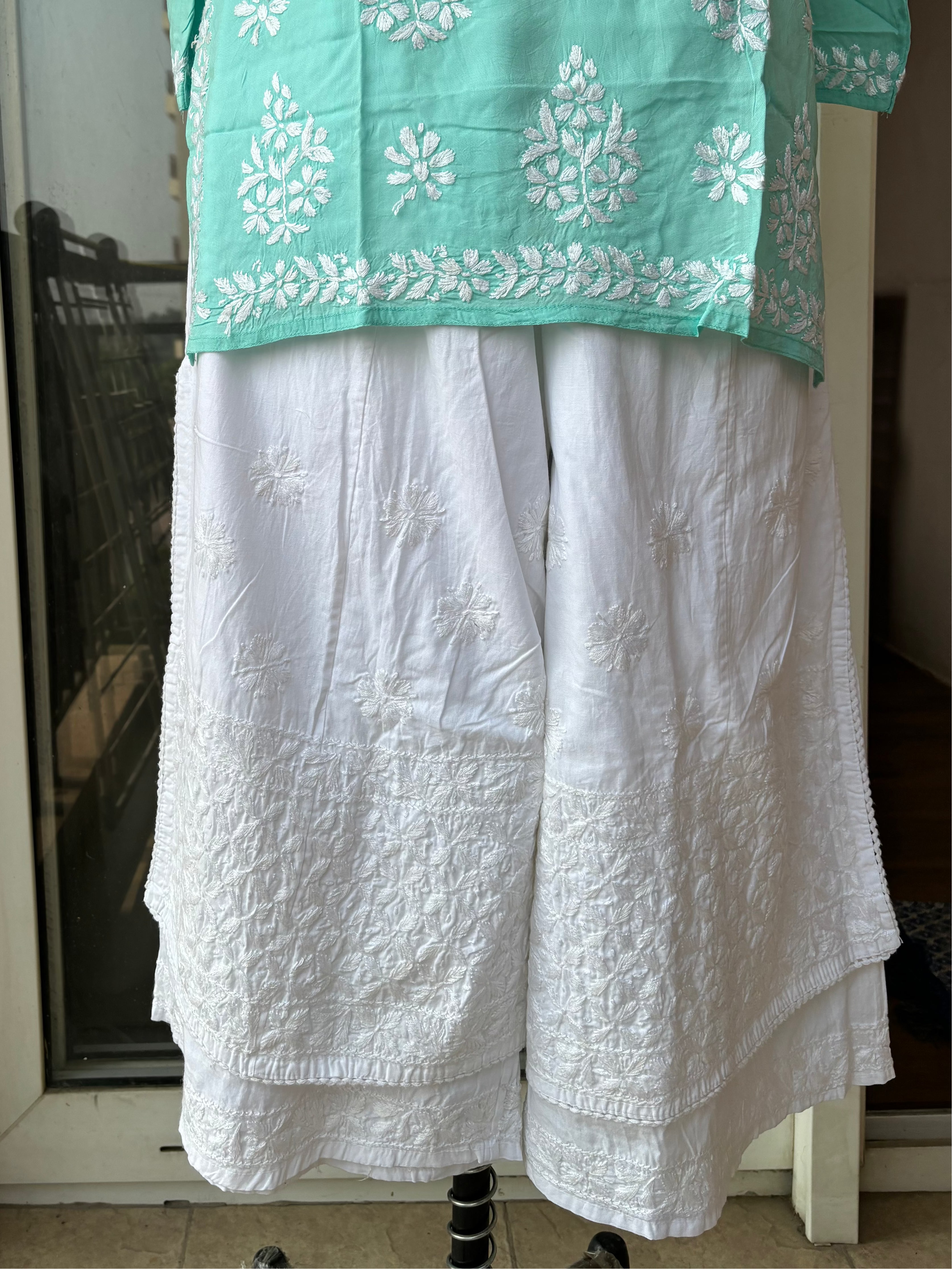 Chikankari Hand Embroidered Palazzo with 3D Work – Free Size