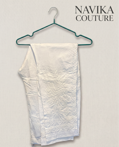 Chikankari Hand Embroidered Pants – White, Straight Fit