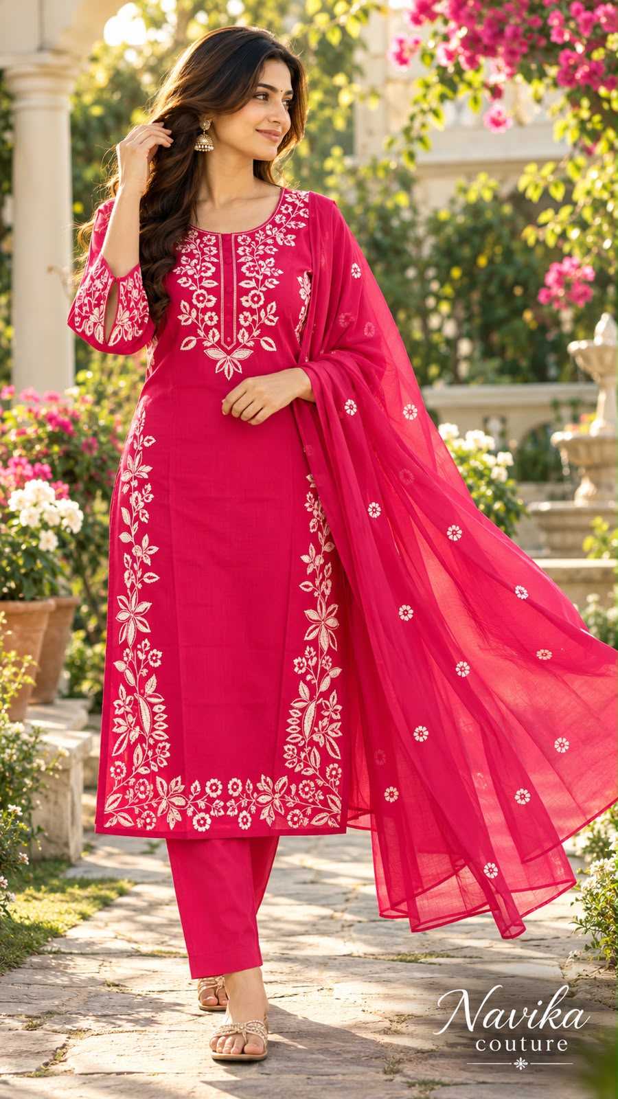 Fuchsia Pink Cotton Suit Set
