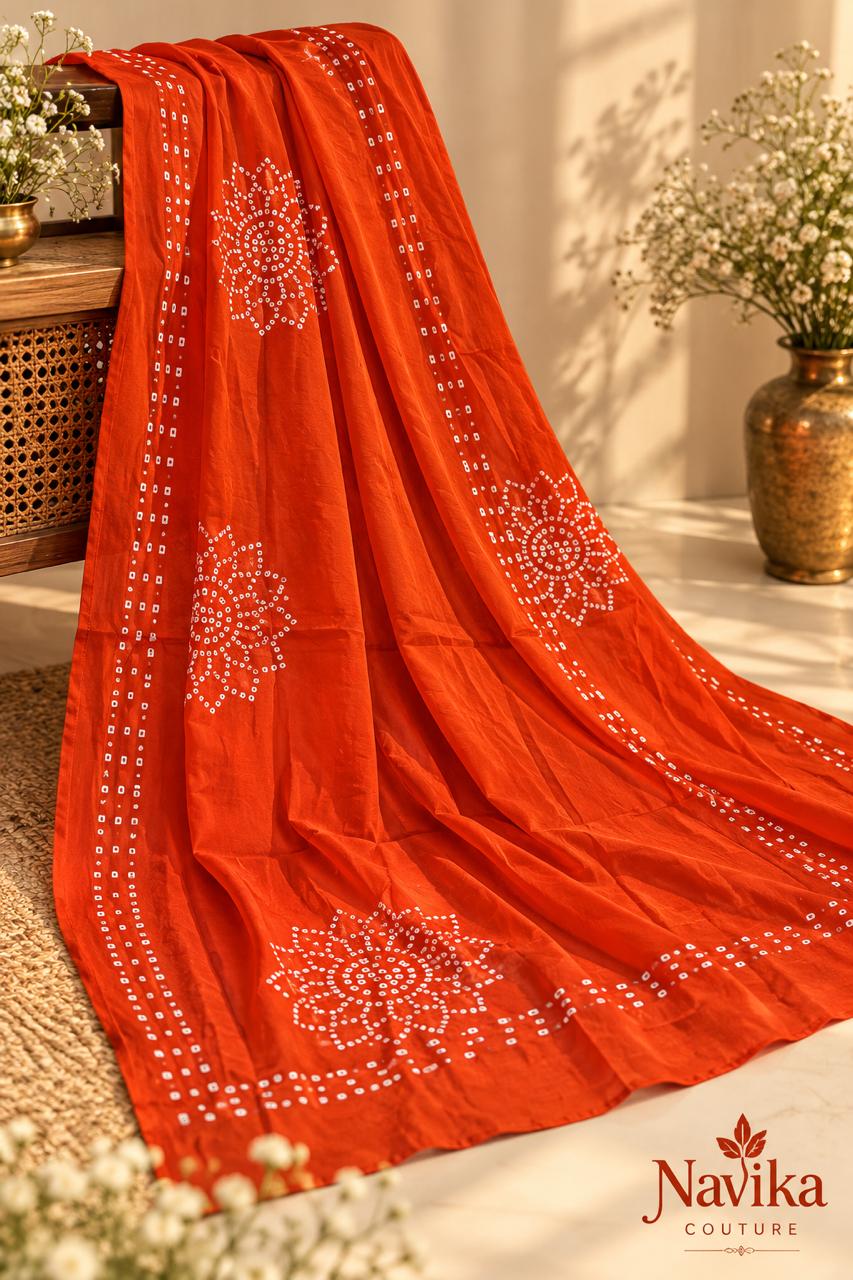 Orange Cotton A-Line Suit Set with Dupatta