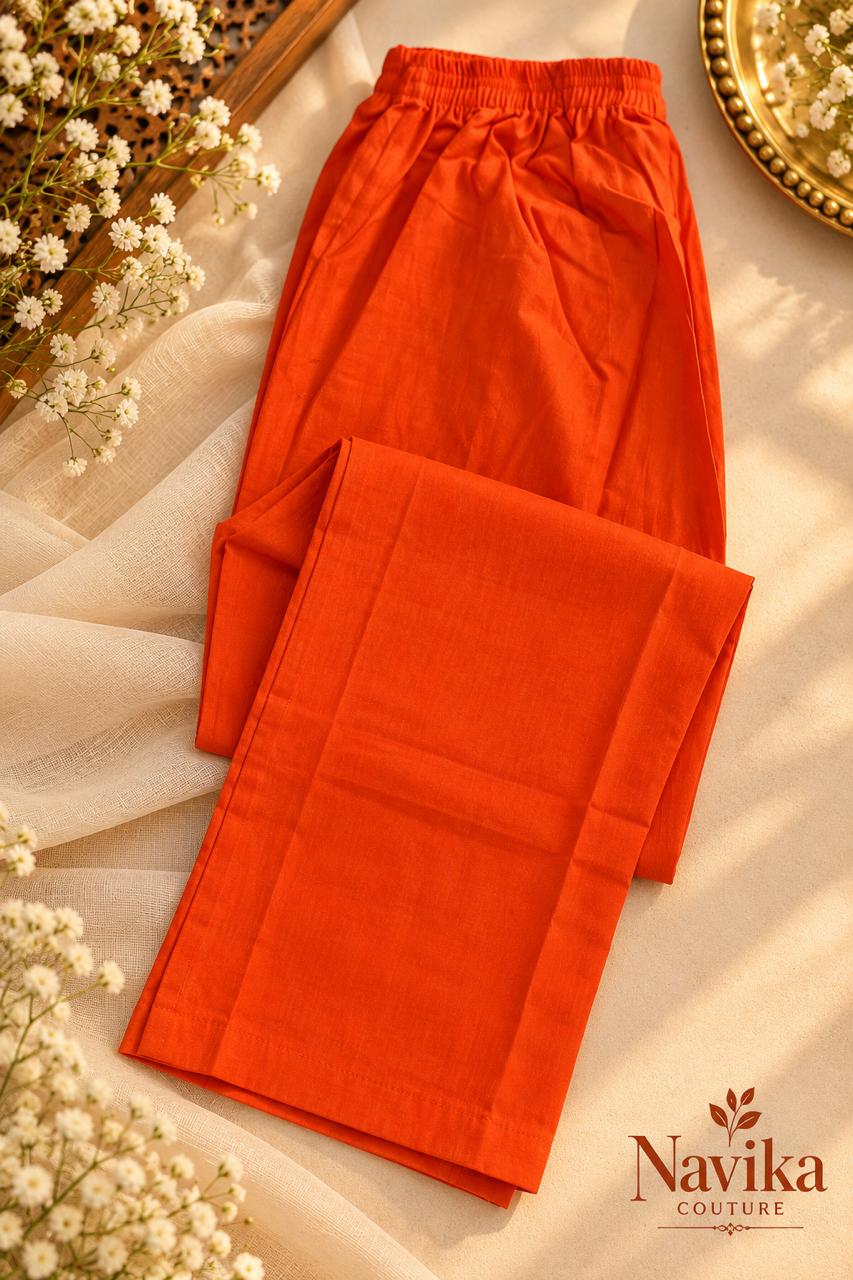 Orange Cotton A-Line Suit Set with Dupatta