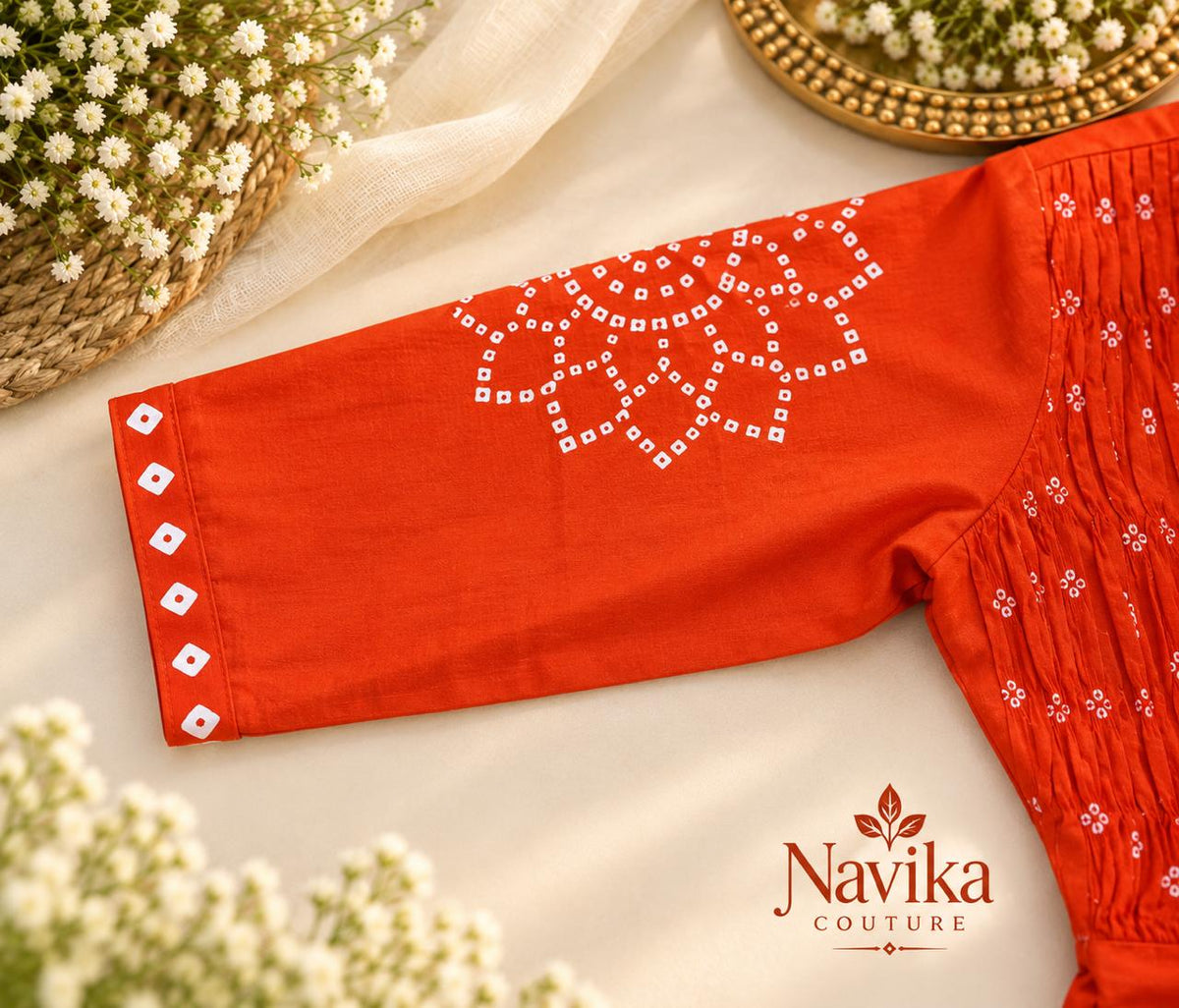 Orange Cotton A-Line Suit Set with Dupatta