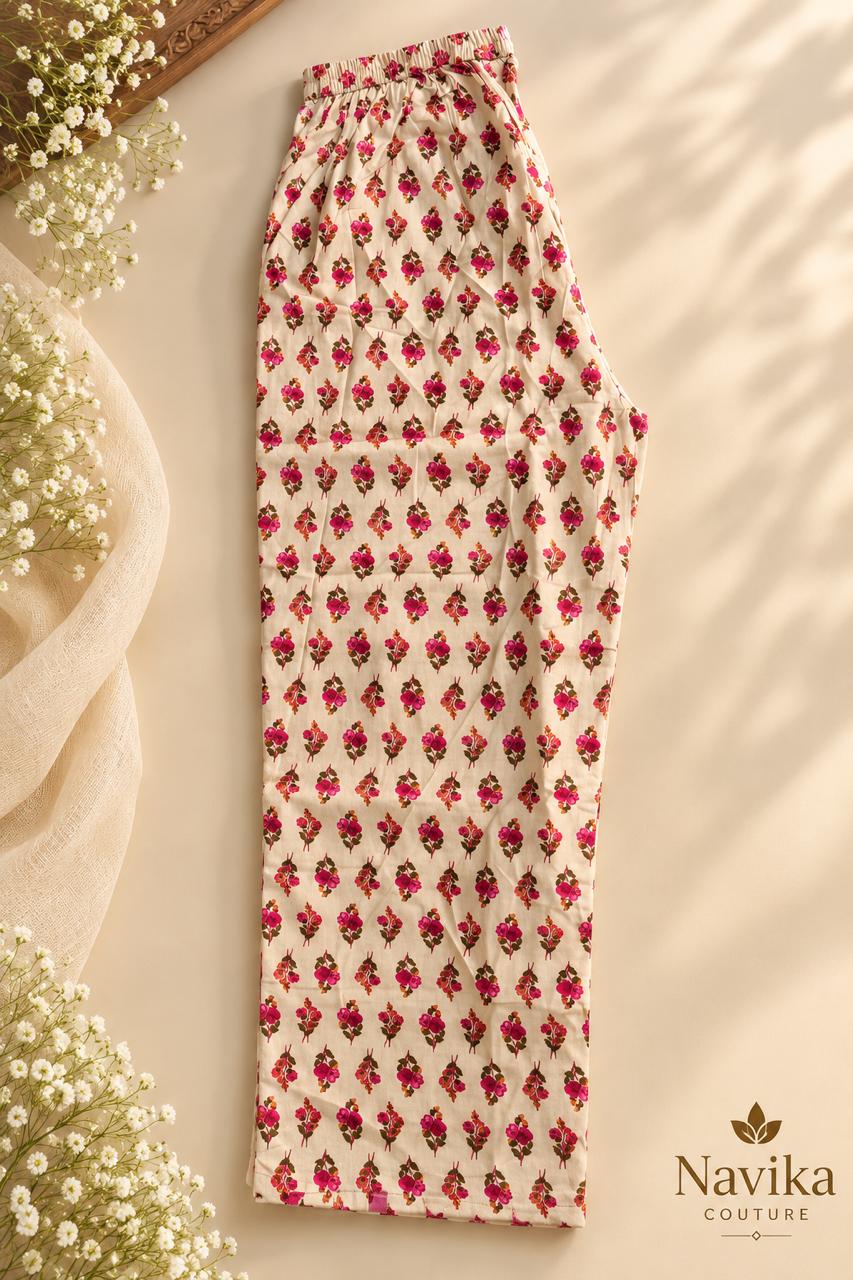 Beige floral cotton Suit Set