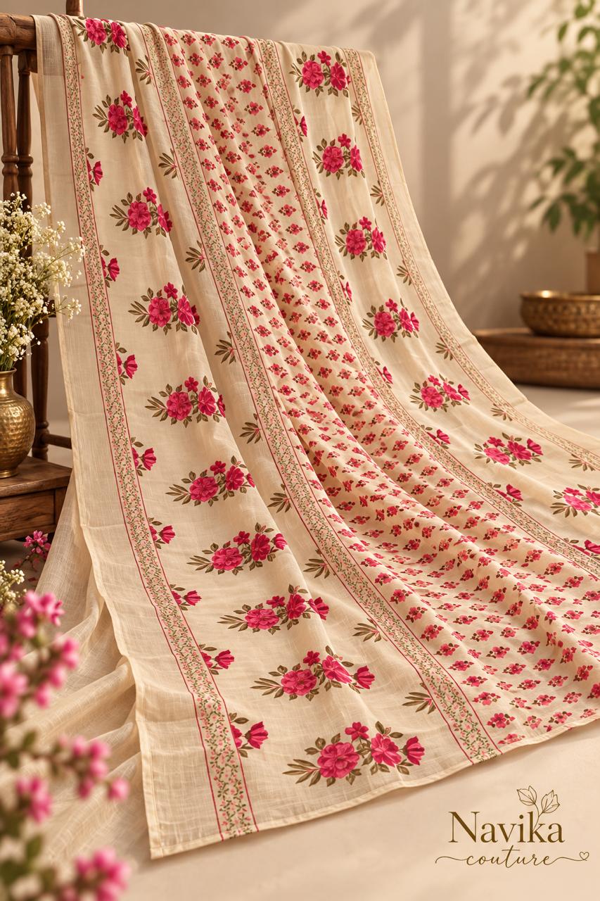 Beige floral cotton Suit Set