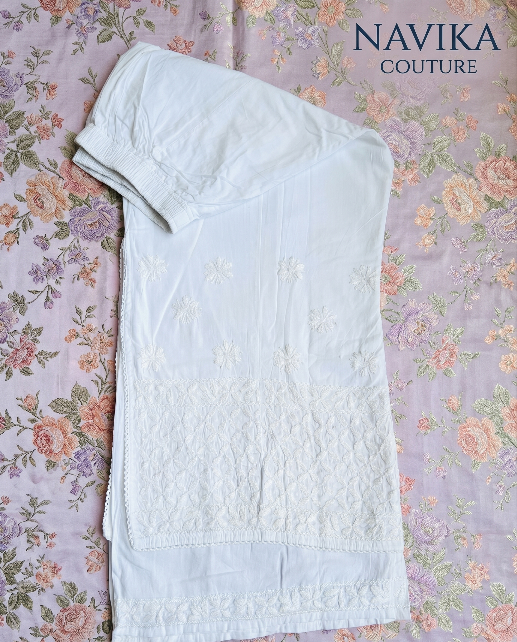 Chikankari Hand Embroidered Palazzo with 3D Work – Free Size
