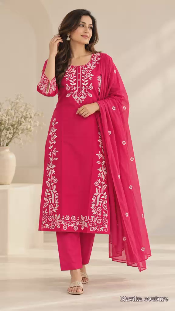 Fuchsia Pink Cotton Suit Set
