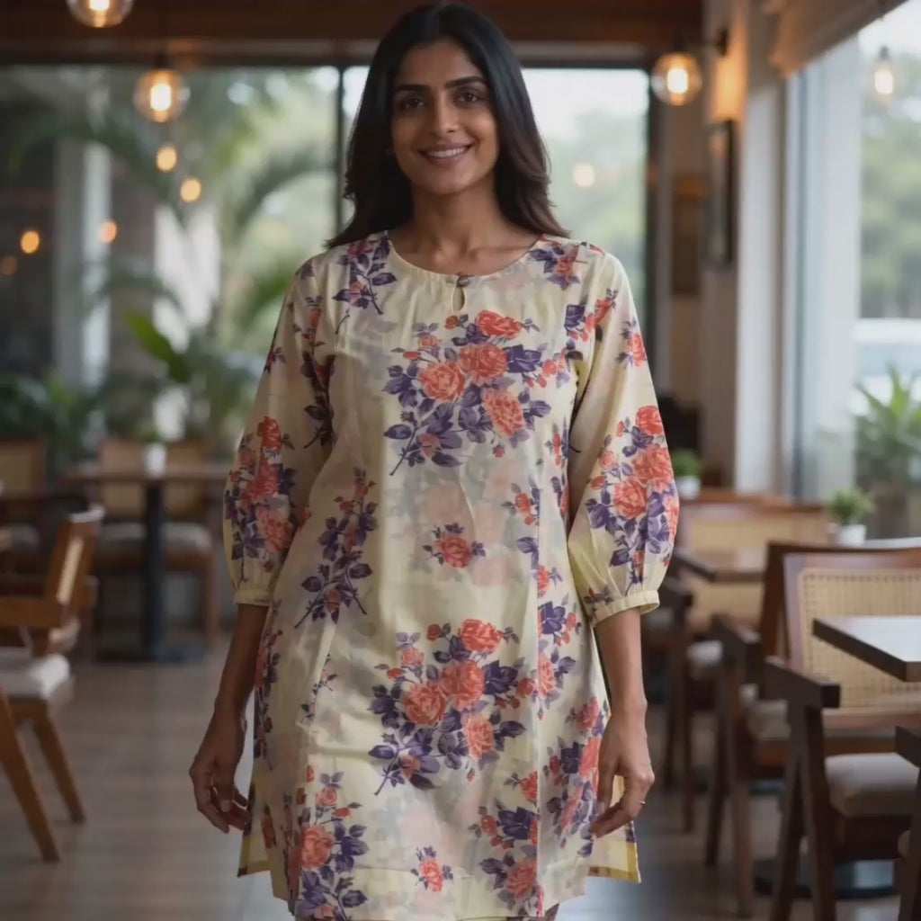 Beige floral cotton Co-ord